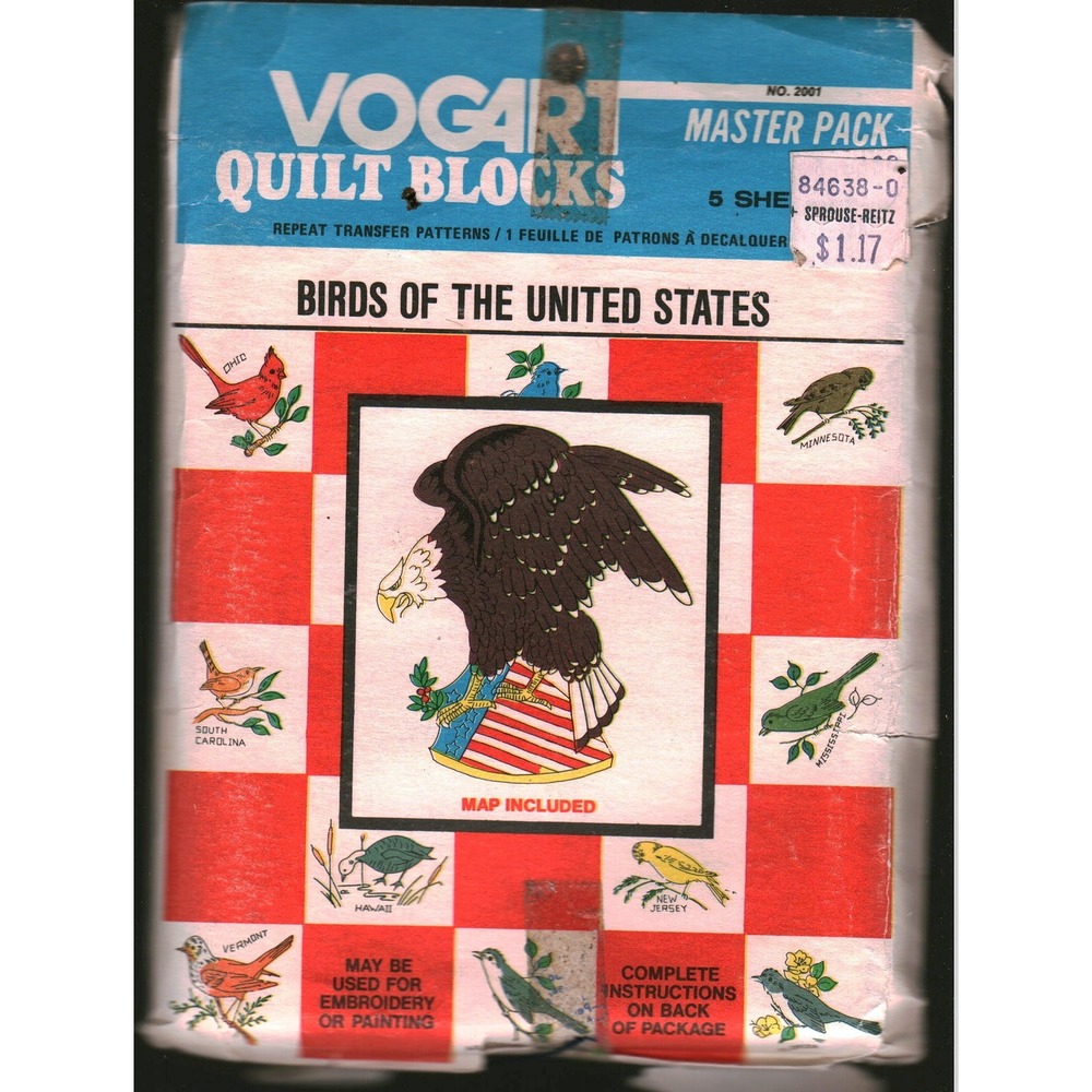 Vintage Vogart Quilt Blocks Master Pack 2001 Birds of the United States Transfer